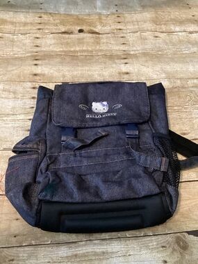 Hello Kitty Denim Backpack – Casual Bag with Pockets